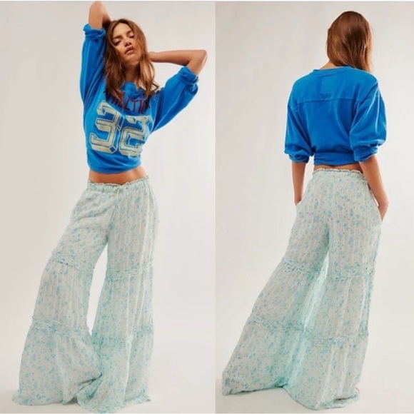Free People Blue and White Flare Pants - Picture 1 of 8